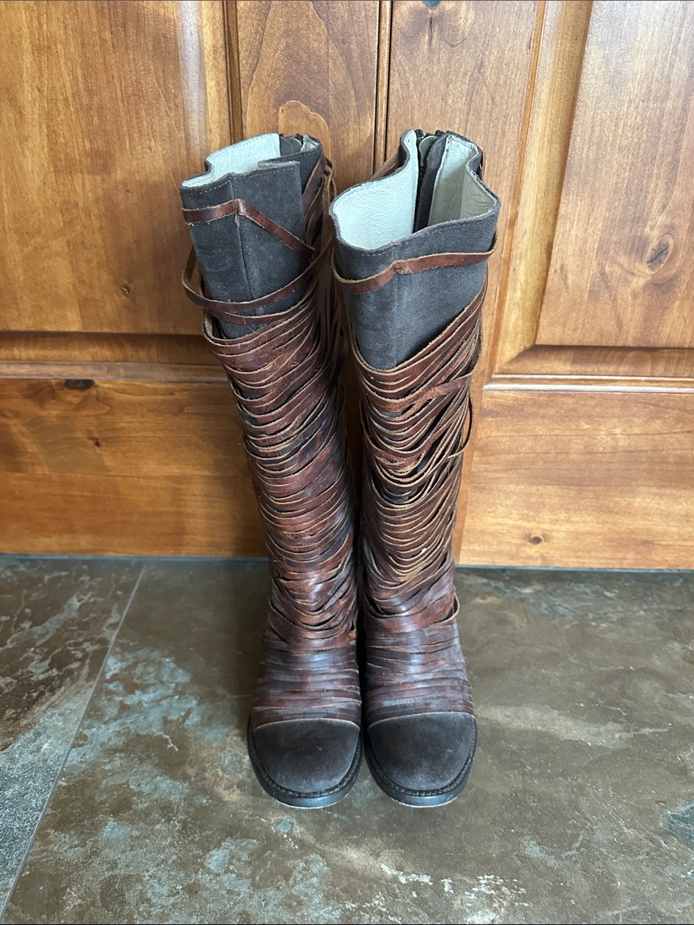 freebird Distressed Brown Wrap-Detail Over-the-Knee Boots